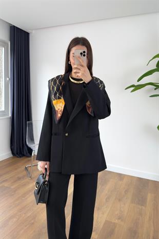 Gesina Siyah Blazer Ceket Palazzo Pantolon Takım