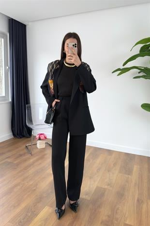 Gesina Siyah Blazer Ceket Palazzo Pantolon Takım