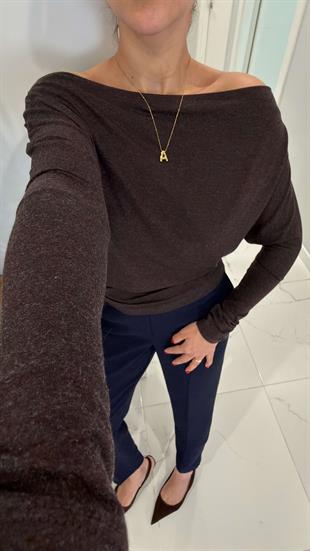 Getra Kahve Tek Omuzu Açık Bluz