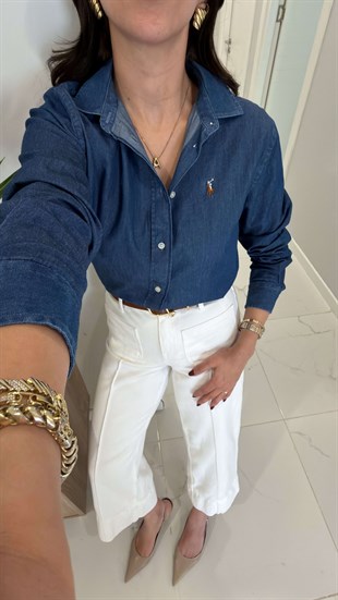 Gilna Lacivert Logolu Denim Gömlek