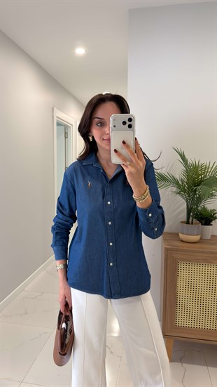 Gilna Lacivert Logolu Denim Gömlek