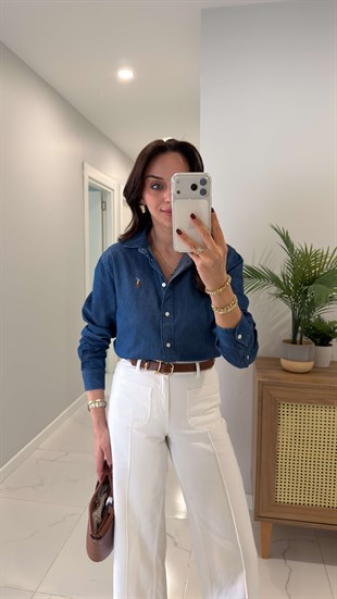 Gilna Lacivert Logolu Denim Gömlek