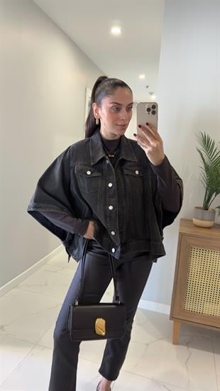 Gina Antrasit Yarasa Kol Denim Ceket