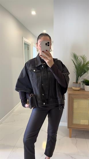 Gina Antrasit Yarasa Kol Denim Ceket