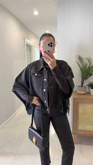 Gina Antrasit Yarasa Kol Denim Ceket