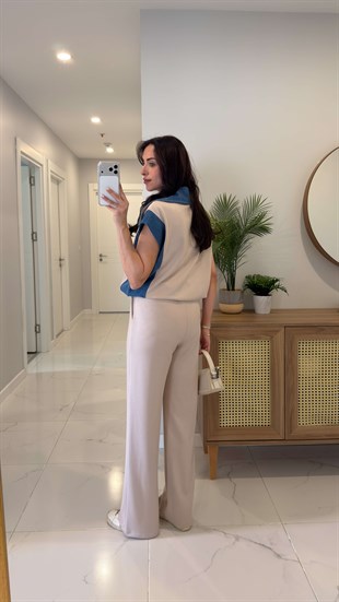 Giolsy Taş Denim Detaylı Yelek Pantolon Takım