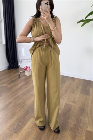 Gisa Hardal Lastik Detaylı Bluz Pantolon Takım