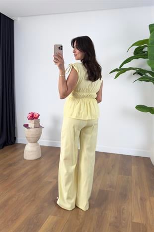 Gisa Sarı Lastik Detaylı Bluz Pantolon Takım