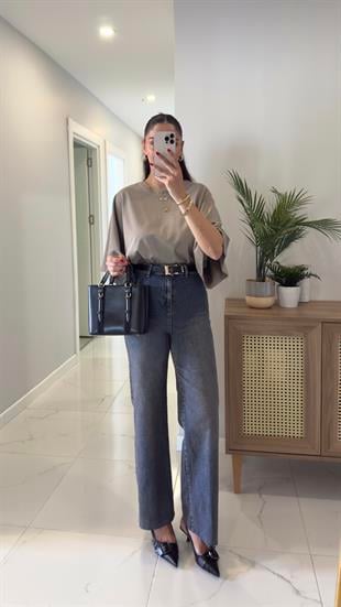 Gita Lacivert Tint Kemerli Kesik Paça Straight Jean