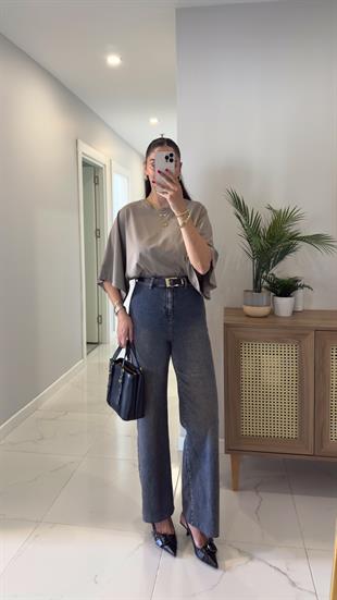 Gita Lacivert Tint Kemerli Kesik Paça Straight Jean