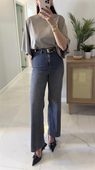 Gita Lacivert Tint Kemerli Kesik Paça Straight Jean