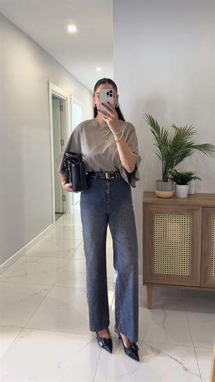 Gita Lacivert Tint Kemerli Kesik Paça Straight Jean