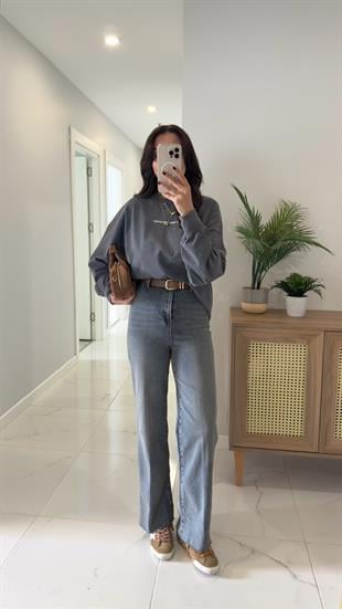 Gita Mavi Kemerli Kesik Paça Straight Jean