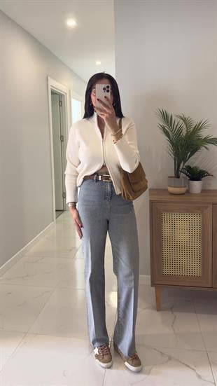 Gita Mavi Tint Kemerli Kesik Paça Straight Jean