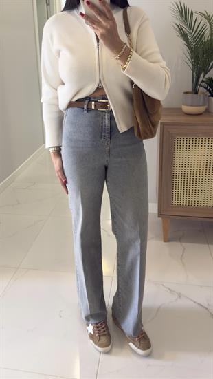Gita Mavi Tint Kemerli Kesik Paça Straight Jean