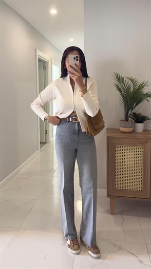 Gita Mavi Tint Kemerli Kesik Paça Straight Jean