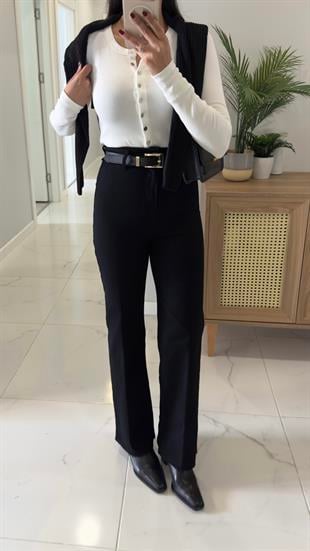 Gita Siyah Kemerli Kesik Paça Straight Jean