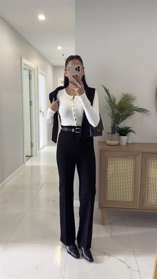 Gita Siyah Kemerli Kesik Paça Straight Jean