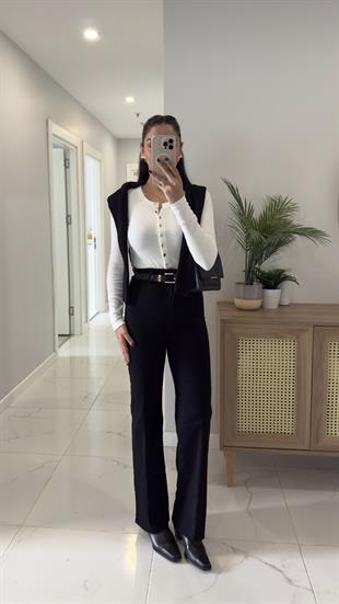 Gita Siyah Kemerli Kesik Paça Straight Jean