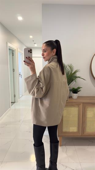 Glowe Haki Dik Yaka Gold Düğme Detaylı Trençkot