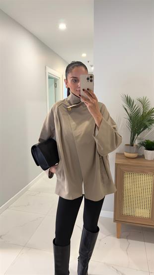 Glowe Haki Dik Yaka Gold Düğme Detaylı Trençkot