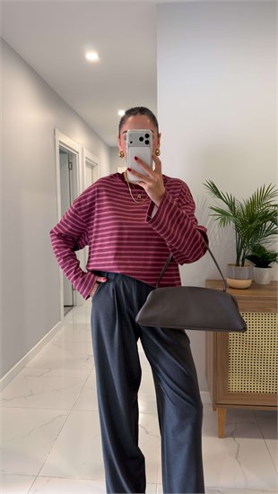 Goille Pembe Mor Çizgili Sweat