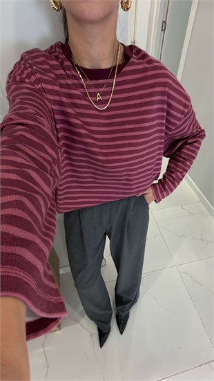 Goille Pembe Mor Çizgili Sweat