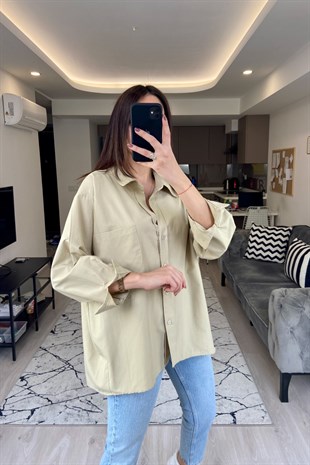 Beige Oversize Gömlek
