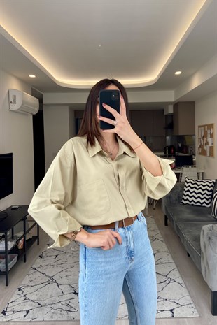 Beige Oversize Gömlek
