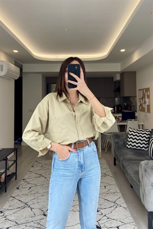 Beige Oversize Gömlek