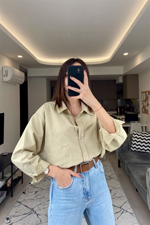 Beige Oversize Gömlek