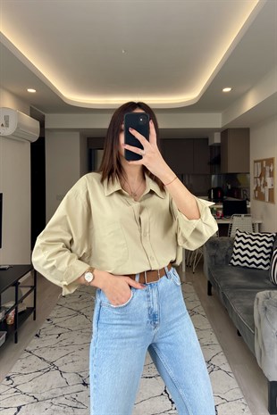 Beige Oversize Gömlek