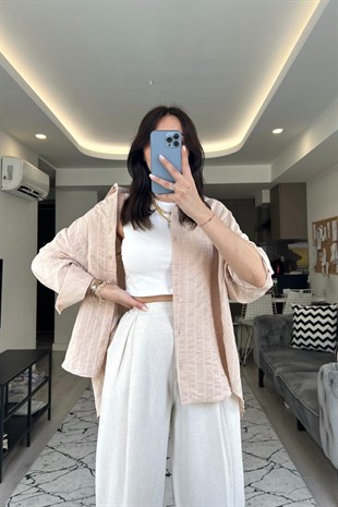 Camel Çizgili Gömlek