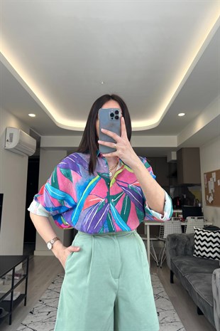 Çok Renkli Keten Gömlek