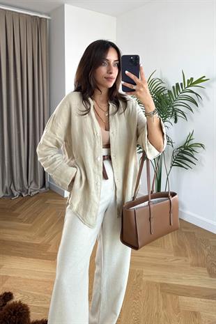 Corutte Premium Bej Hakim Yaka Gömlek