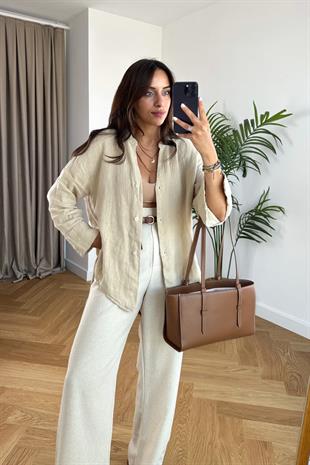 Corutte Premium Bej Hakim Yaka Gömlek