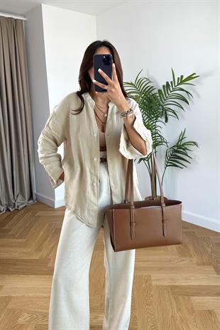 Corutte Premium Bej Hakim Yaka Gömlek