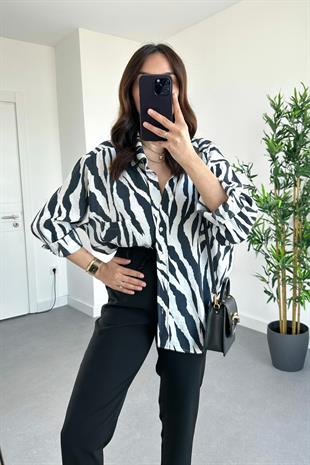 Doly Siyah Desenli Cep Detaylı Gömlek