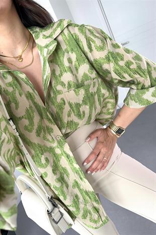 Eyo Yeşil Desenli Cep Detaylı Gömlek