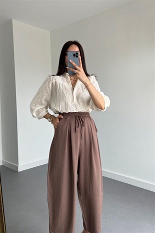 Ekru Hakim Yaka Etnik Gömlek