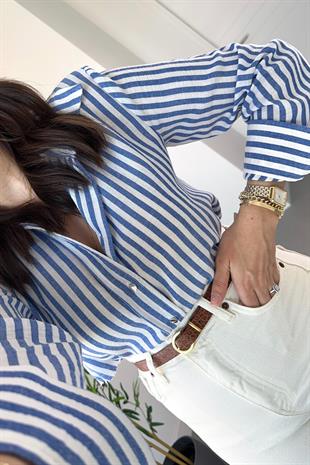 Fexi Mavi Çizgi Detaylı Gömlek