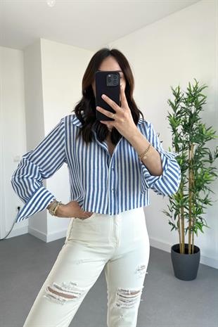 Fexi Mavi Çizgi Detaylı Gömlek