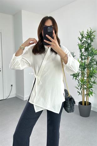 Garment Beyaz Bağlama Detaylı Gömlek