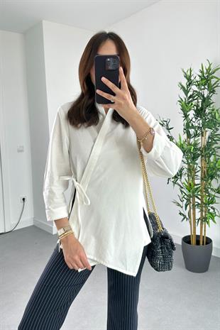 Garment Beyaz Bağlama Detaylı Gömlek