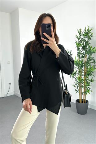 Garment Siyah Bağlama Detaylı Gömlek