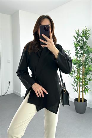Garment Siyah Bağlama Detaylı Gömlek
