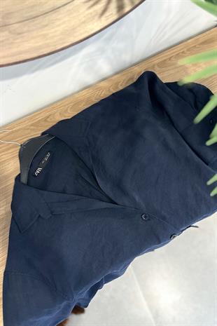 Grina Lacivert Kalın Manşet Detaylı Gömlek