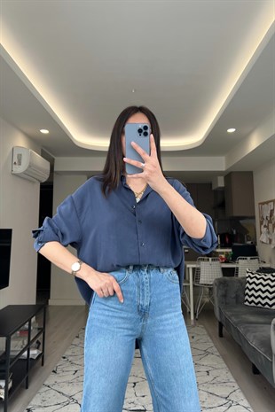 İndigo Tensel Gömlek