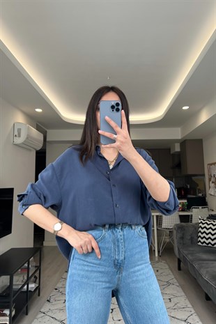 İndigo Tensel Gömlek