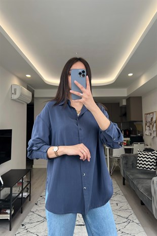 İndigo Tensel Gömlek